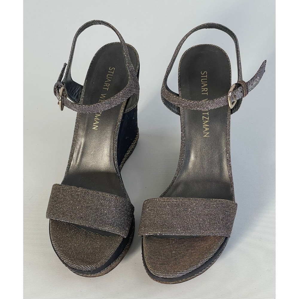 Stuart Weitzman Wedge Sandals Size 9.5 Metallic Platform Women - Picture 3 of 5